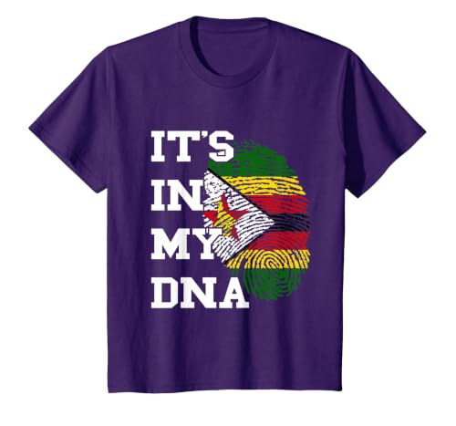 Zimbabwe Flag It's in My DNA Thumbmark Zimbabwean Roots T-Shirt, Youth, Purple, 4T