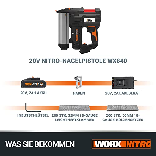 Worx WX840 Nitro NailForce Akku Nagler 2-in-1 Gerät für Bolzen und Klammern