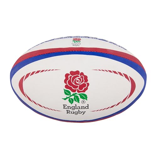 (Size 5, White / Red) - Gilbert England Official Replica Rugby Ball