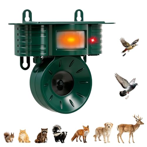 Ultrasonic Bird Repellent Devices Outdoor, Squirrel & Pigeon & Woodpecker Repellent, Solar Powered,