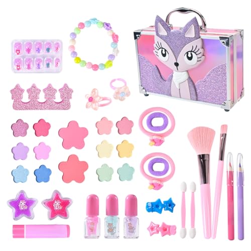Juego de maquillaje para niñas lavable y maletín cosmético infantil fácil de transportar