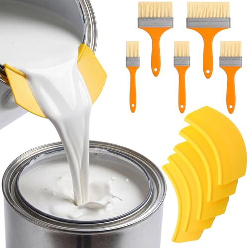 Lothee 10pcs Paint Can Spout set for Gallon Cans,Pouring Spout with Chip Brushes set Fits Pint, Quart & Gallon Cans No-Drip Paint For Latex Paints, Oil Based Paints and Solvent Based Coatings