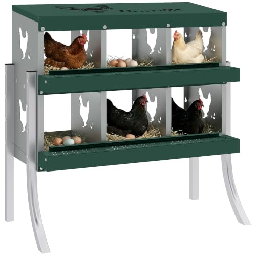 PawHut Chicken Nesting Boxes 6 Compartment for Hens Ducks, Silver