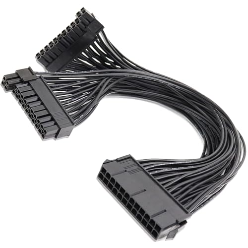 MISYNLON 32cm Dual 24Pin ATX Motherboard Power Supply Extension Cable, 18AWG, Female to 2 Male PSU Power Supply Extension Cable Double Power Synchronous Startup Cable, for Crypto Mining, Tangle Free