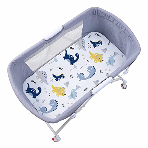 Plushii Bassinet Sheets For Baby Boys 3 Pack, 32"X 16" Extra Soft Microfiber Bassinet Sheet Universal For Oval Rectangle And Hourglass Bassinet Mattress, Dinosaur & Blue Elephant & Stars #TOP4