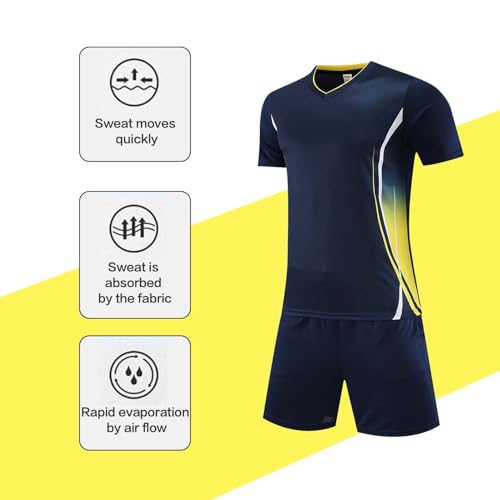 Kids Sport Shorts Sets Activewear Football Uniform School PE Sets Boys Training Tracksuits Shirts Shorts Breathable Sports Short(Navy, 12-13 Years)