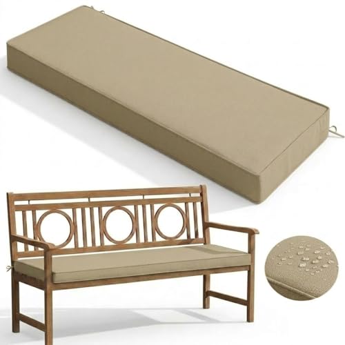 Homesally Bench Seat Cushion for Outdoor Furniture 55x15 Inch,Waterproof & Fade-Resistant Patio Bench Seat Pad with Ties Non-Slip, Replacement Long Cushion for Park Porch Swing Garden Loveseat,Khaki