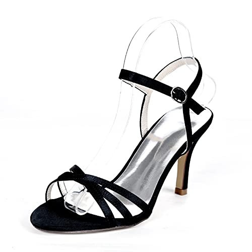 Women's High Stiletto Heels Round Open Toe Sandals Adjustable Buckle Ankle Strap Wedding Dress Pumps