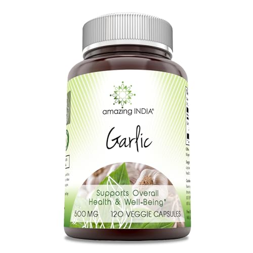 Amazing India Garlic 500 mg 120 Veggie Capsules Supplement | Non-GMO | Gluten-Free