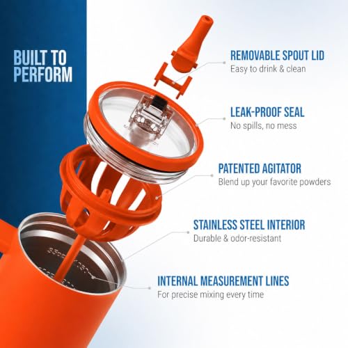 Image of Ice Shaker 32 oz Tumbler with Handle and Straw | 32oz Orange | Cold for 30+ Hours | 2-in-1 Tumbler Shaker Bottle | Odor-Free 32 ounce Bottle for Water, Protein Shakes, Smoothies, Cocktails