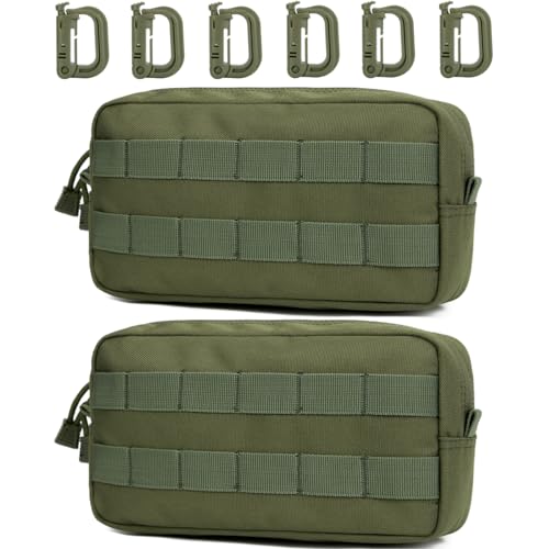 MUCHER Molle Tasche Taktische Hüfttaschen EDC Utility Bauchtasche Hüfttasche mit 3 Haken für Outdoor Wandern Jagdcamping Training (B - Armeegrün - 2 Stück)