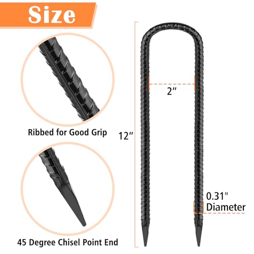 Trampoline Stakes Anchors 10-Pack Trampoline Accessories 12 Inch Wind Stake Heavy Duty High Wind Ground Anchor Galvanized Steel Tie Down Anchor Kit for Swing Set Soccer Goal (10Pcs, Black)