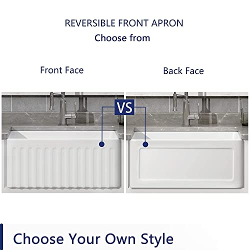 Deervalley Farmhouse Single Kitchen Sink, Dv-1K022 Perch 24" L X 18" W White Reversible Single Bowl Farm Sink With Apron Front Ceramic Kitchen Sinks #TOP6