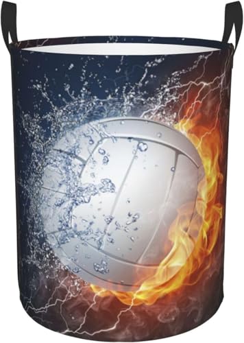 ランドリーバスケット 氷と炎のバレーボール 洗濯物用かご 撥水加工 大容量布製雑貨収納ボックス 雑貨 おもちゃ収納バッグ 寝室、洗濯室、 シンプルでおしゃれ収納袋 M