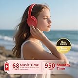 MIDOLA Bluetooth Headphones Over Ear 68H Playtime 6 EQ Wireless Headset with Microphone HiFi Stereo Foldable Lightweight Deep Bass for Travel Home Office Cellphone Red