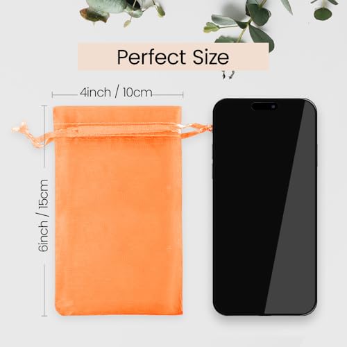 Image of Meowoo 100PCS Organza Bags, 4x6in Small Mesh Bags Drawstring, Mesh Gift Bags Drawstring for Jewelry, Candy, Christmas, Sachets, Festivals, Bathroom Soaps, Makeup Organza, Wrapping Supplies(orange)
