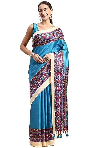 Image of RANI SAAHIBA Women's Art Silk Kalamkari Saree With Blouse Piece