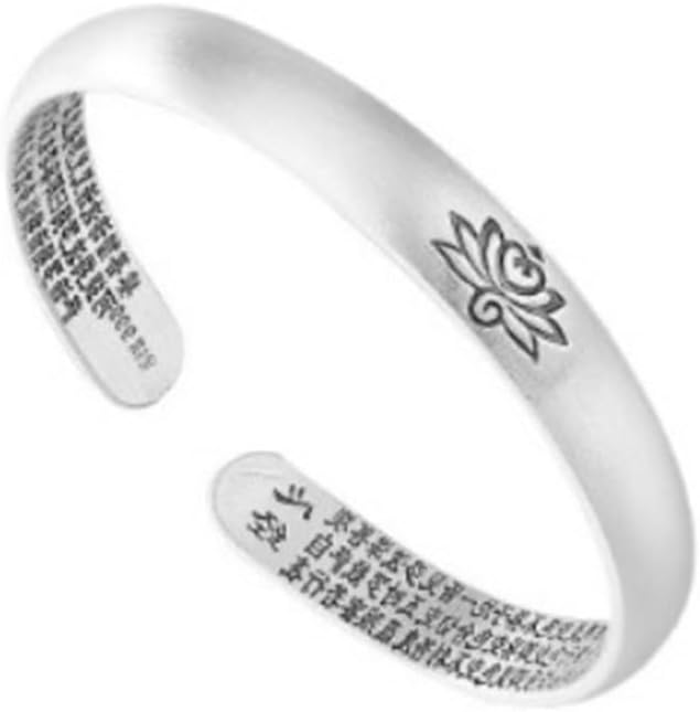 MUZHINING 心経風水ブレスレット、レトロ999スターリングシルバー孔雀蓮心経ブレスレット、ネオ中国風チベット仏教のお守り、富