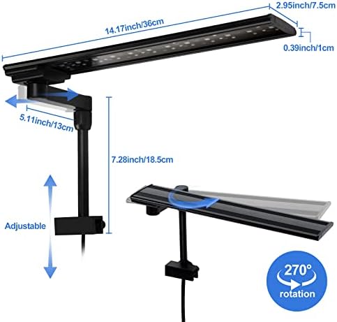 YISITONG Fish Tank Light, Aquarium LED Light, 20W Full Spectrum Aquarium Clip On Aquarium Light, with Adjustable Timer & Brightness for 40-60cm Planted Tank