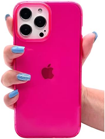 NYCPrimeTech iPhone 13 Pro Case/Slim & Soft Transparent Neon Pink Cover with Bumper Edge for iPhone 13 Pro/Cute Flexible & Stylish Protection // 6.1"(Hot Pink)