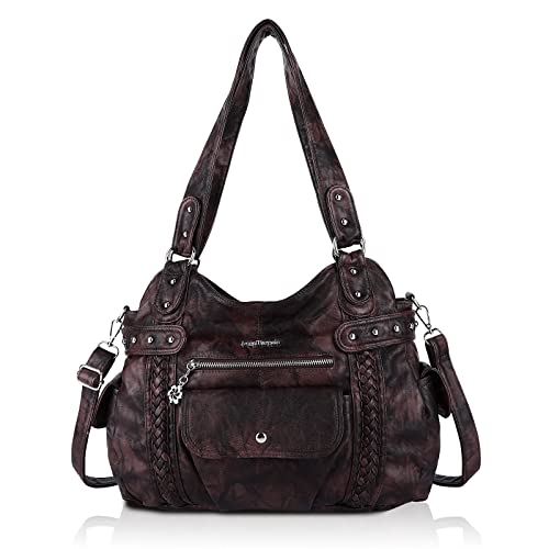 Angel Barcelo Handbags For Women Soft Pu Leather Large Hobo Bags For Ladies Top Handle Satchel Shoulder Bag Coffee #TOP28