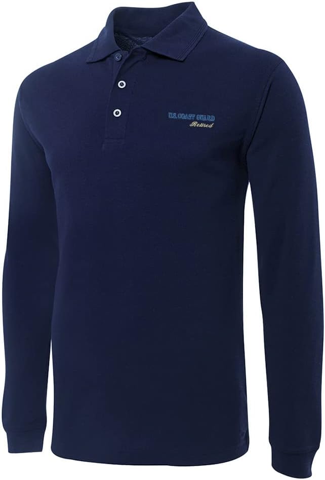 Men's Polo Shirts US Coast Guard Retired Embroidered Casual Long Sleeve Polo Shirt for Men Golf Shirts for Men