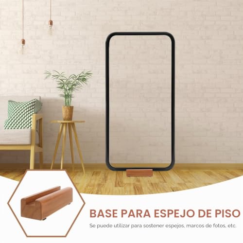 Soporte de espejo de suelo de madera maciza Angoily pack de 2 bases estables 3