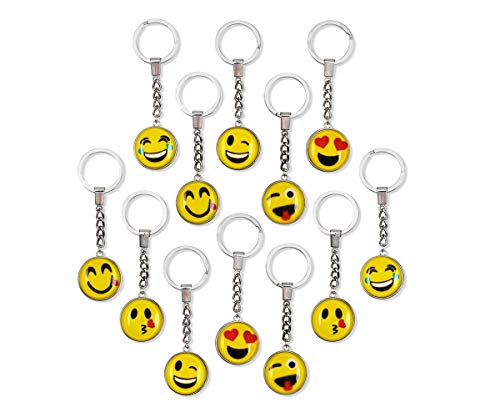 Big Mo's Toys Emoji Smile Face Double Sided Translucent Party Favor Keychains, Fun Gift Party Giveaway/Handout Emoticon Keychain, 12 Piece