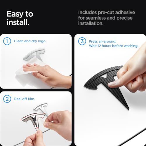 Image of Spigen Front Emblem Logo Full Cover Sticker for Tesla Model 3 Highland (Standard, Premium & Performance 2026 /2025 /2024) - Carbon