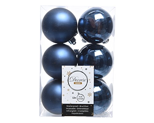 Image of Set of 12 Midnight Blue/Navy Blue - Shiny & Matt Christmas Tree Baubles/Decorations - 6 cm
