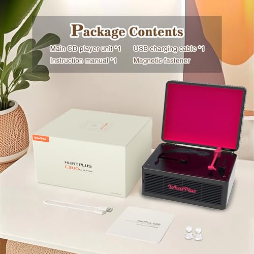 Image of Portable CD Player with Bluetooth 5.2, Rechargeable Battery & Built-in Speakers - Hi-Fi Retro Suitcase Design for Home Decor, AUX /TF Card Support - Ideal Gift (Black & Pink)