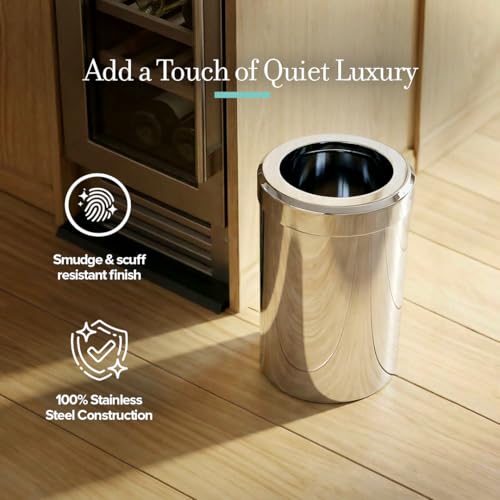 Image of Gatco Small Bathroom Trash Can with Lid, Round 3 Gallon Stainless Steel Wastebasket, Under Sink, Chrome, for Bathroom, Bedroom, Office (1910)
