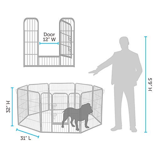 Dog Exercise Pen Pet Playpens For Dogs - Puppy Playpen Outdoor Back Or Front Yard Fence Cage Fencing Doggie Rabbit Cats Playpens Outside Fences With Door - Metal Wire Foldable 8-Panel, 30 Sq Foot #TOP1