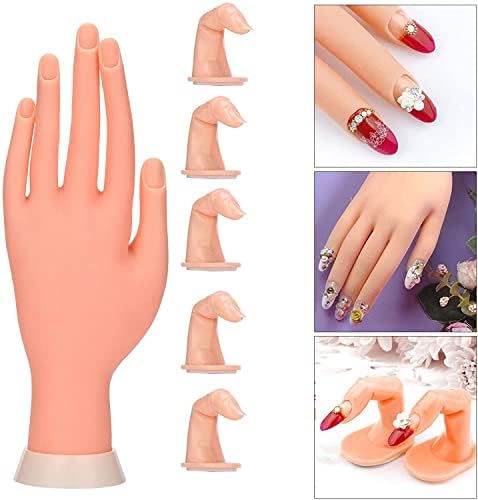 Multibao Flexible Movable Soft Plastic Hand for Fake Nail Art Starter Training, Nail Hand Practice Model False Tool plus 5 Finger Model For Acrylic, Gel & Nail Art