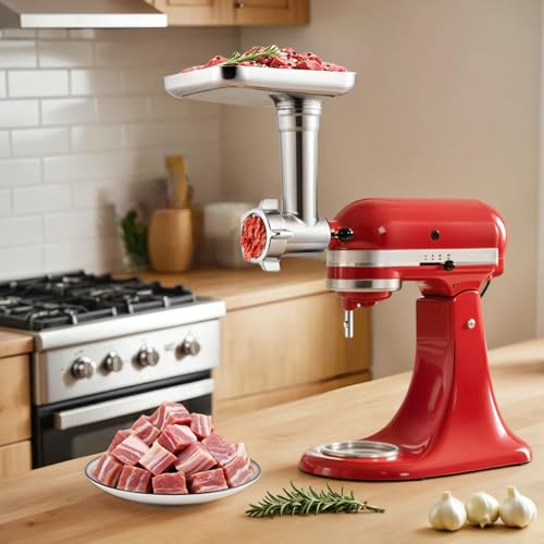Ezato Meat Grinder Attachment for KitchenAid Mixer, Food Grinder Attachment with Sausage Stuffer, Compatible with KitchenAid All Models, All-Metal Design, Includes 4 Grinding Plates & 3 Sausage Tubes - Thumbnail 7