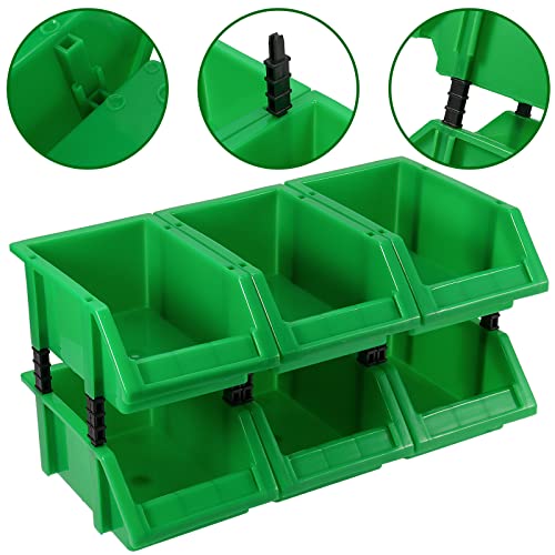 HOIGON-12-Pack-Garage-Storage-Tool-Bin-Green-Plastic-Hanging-Stacking-Stackable-Organizer-Storage-Rack-for-Hardware-Tools-Organization-Workshop-Small-Parts-709-x-472-x-315-Inch