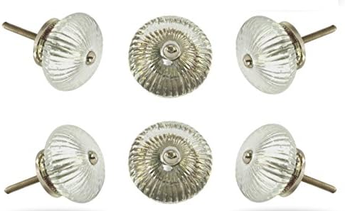 TRINCA-FERRO Set of 6 Glass Ribbed Round Knob Kitchen Cabinet Cupboard Door Dresser Wardrobe and Drawer Pull for Bahtroom | Bedroom | Office | Kitchen