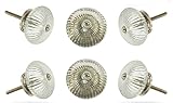 TRINCA-FERRO Set of 6 Glass Ribbed Round Knob Kitchen Cabinet Cupboard Door Dresser Wardrobe and Dra