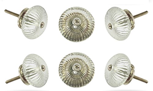 Trinca-Ferro Set Of 6 Glass Ribbed Round Knob Kitchen Cabinet Cupboard Door Dresser Wardrobe And Drawer Pull For Bahtroom | Bedroom | Office | Kitchen #TOP3