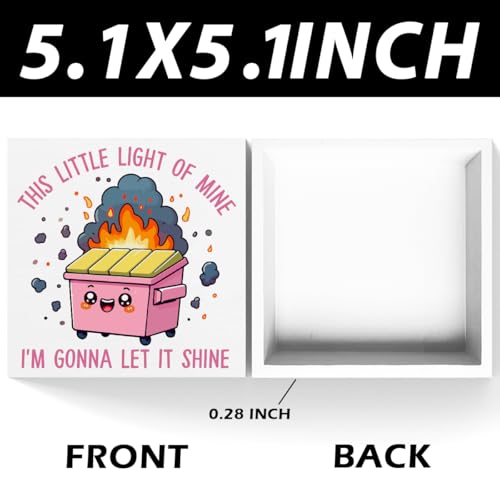 MIOOKISS Pink Office Decor Dumpster Fire Wooden Box Sign Plaque Table Decorations for Home Workplace 5 x 5 inches Humorous Gift for Any Occasion