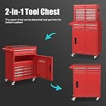 5-Drawer Rolling Tool Chest, 2 in 1 Detachable Lockable Storage Cabinet w/ 4 Universal Wheels & Hooks, Metal Tool Box Organizer for Workshop Garage Repair Shop Household, Red