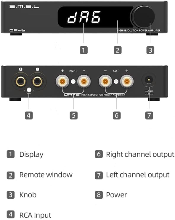 S.M.S.L DA-6 Power Amplifier Mini High Resolution DA6 Amp 70W*2 with Remote Control(Black)