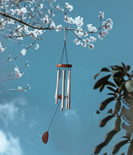 Wind Chimes For Outside With Wood Wind Catcher, 37 Inches Large Aluminum Windchimes Outdoors For Patio Decoration & Zen Atmosphere, Great As A Gift For Family & Relative（Silver） #TOP7