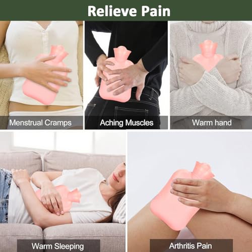 Image of HANNEA Hot Water Bottle Rubber with Soft Cover, Hot Water Bag for Cramps, Pain Relief, Removable Hot Cold Pack Hot Water for Hand Feet Warmer, Neck and Shoulder Pain Relief, Green