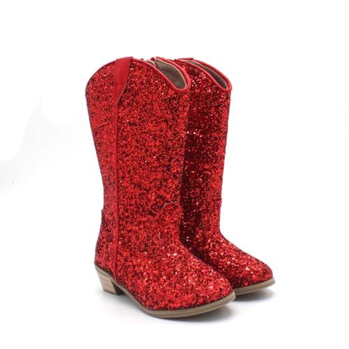 Girls Sequin Sparkly Cowboy Boots Kids 𝗥hinestone Glitter Low Heel Wedding Dress Booties Western Girls Boots Wedge Heel4