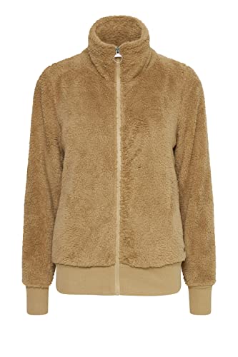 OXMO OXAnneka Damen Sweatjacke Jacke mit Teddyfutter Stehkragen Reißverschluss Eingrifftaschen Regular fit, Größe:L, Farbe:Kelp (171022)