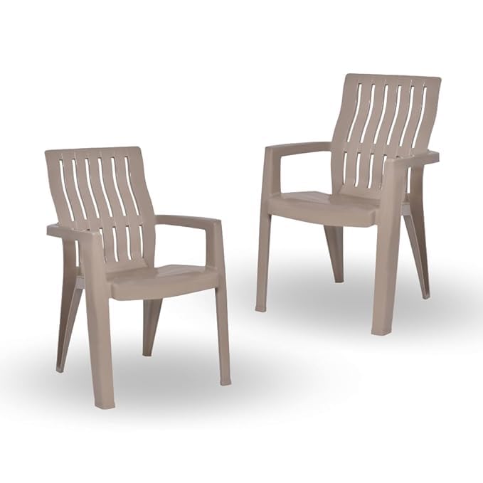 Image of ITALICA 2277 Spine Care Plastic Chair for Indoor /Outdoor /Study /Office /Living Room /Dining Room /Bedroom /Kitchen /Garden /Stackable Chair - Set of 2 Pcs Chair (2, Coffee)