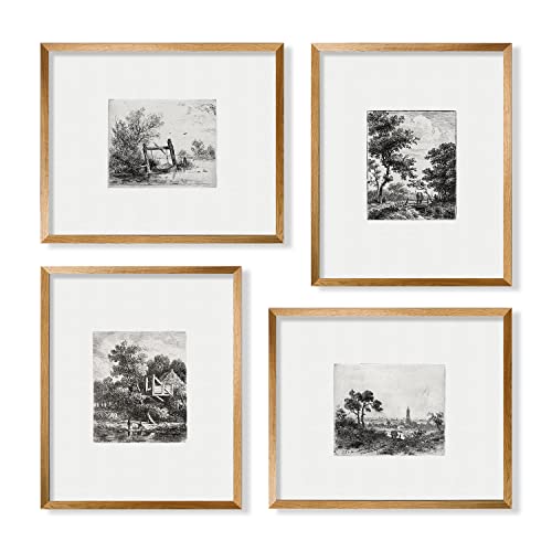 Black White Tree Sketch Drawing - Vintage Woodland Picture Print - French Country Kitchen Bathroom Bedroom - Minimalist Neutral Botanical Set - Boho Farmhouse Room Decor - Aesthetic Landscape Poster #TOP5