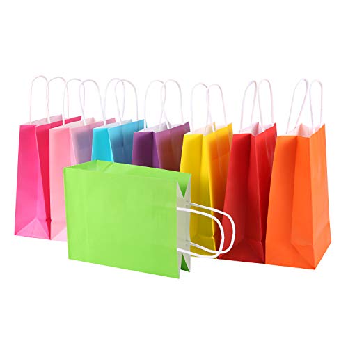 MUKOSEL 32 Piece Kraft Paper Party Favor Bags, 8 Colors Gift Bags Bulk with Handles for Wedding, Baby Shower, Birthday, Gifts, Shopping and Party Supplies (Small 8.6 x 6.3 x 3.1 Inch)