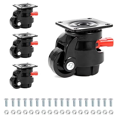 Nefish 4 Pack Leveling Casters Heavy Duty for Workbench 2200 LBS Capacity, Upgraded Handle Design Retractable Caster Wheels Set of 4, 360 Degree Swivel Castors for Machine, Equipment, Shelves Cover